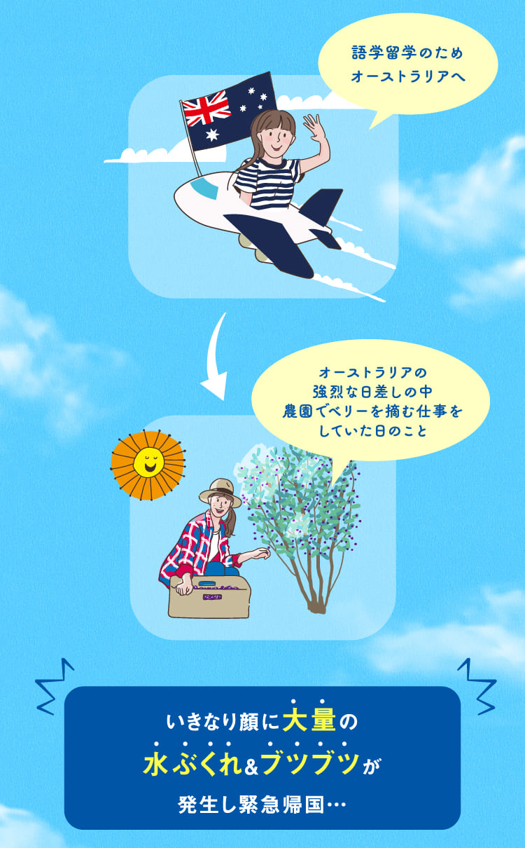 語学留学先でいきなり顔に大量の水膨れ＆ブツブツが発生し緊急帰国…
