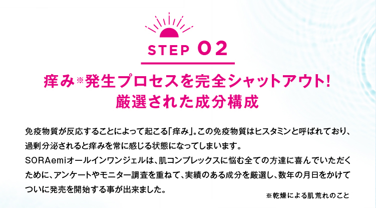 ステップ２。痒み発生プロセスを完全シャットアウト！厳選された成分構成